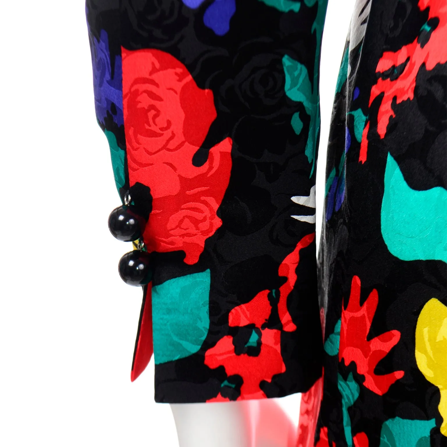 1990s David Hayes Colorful Silk Floral Jacket & Skirt Suit