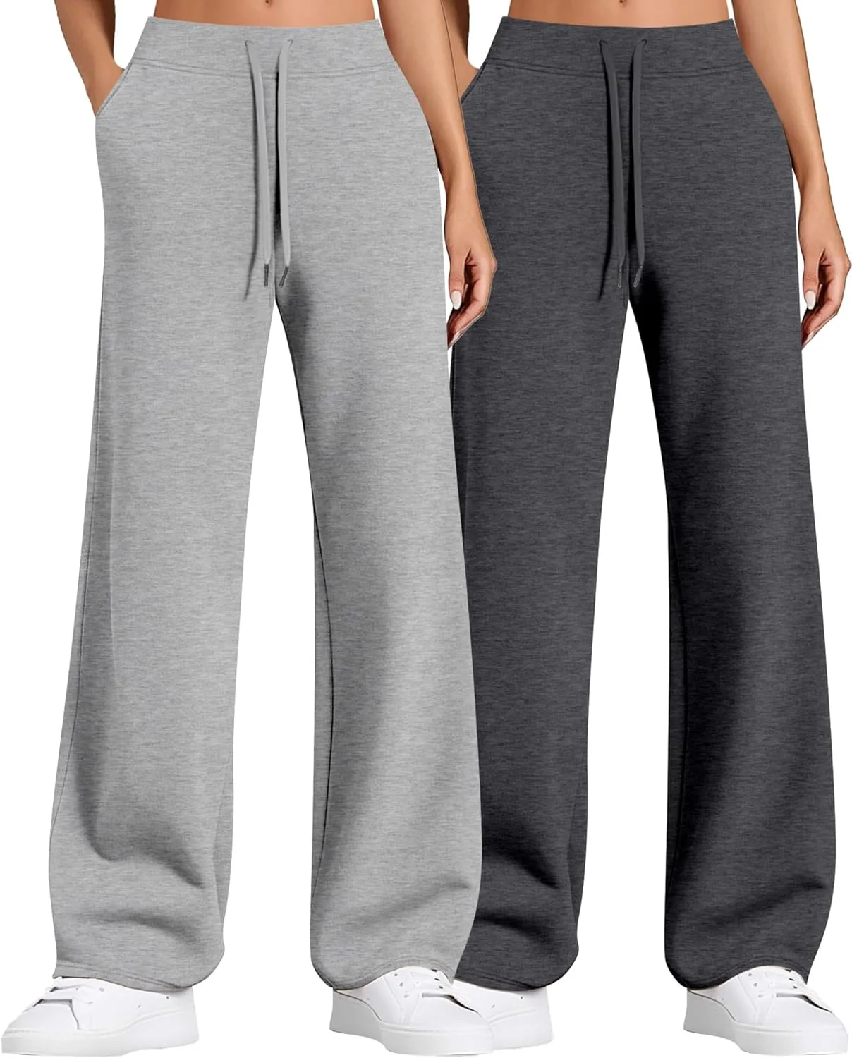 2 Pack Women Sweatpants Drawstring Waist Loose Yoga Baggy Joggers Casual Wide Leg Pants with Pockets