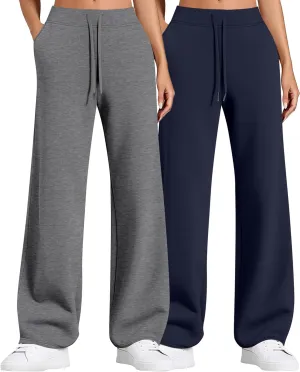 2 Pack Women Sweatpants Drawstring Waist Loose Yoga Baggy Joggers Casual Wide Leg Pants with Pockets