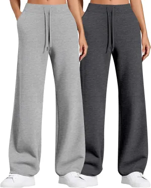 2 Pack Women Sweatpants Drawstring Waist Loose Yoga Baggy Joggers Casual Wide Leg Pants with Pockets