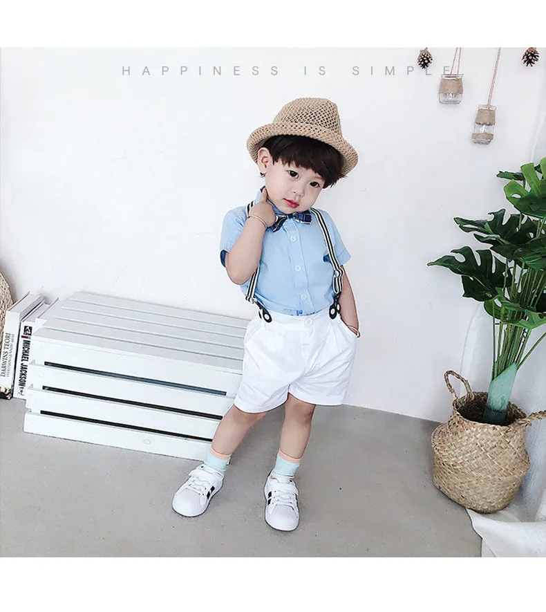 2 Pieces Set Baby Kid Boys Birthday Bow Shirts And Checked Rompers Wholesale 23021301
