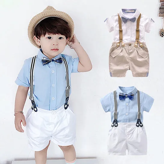 2 Pieces Set Baby Kid Boys Birthday Bow Shirts And Checked Rompers Wholesale 23021301