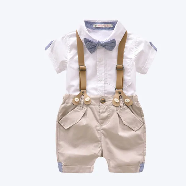 2 Pieces Set Baby Kid Boys Birthday Bow Shirts And Checked Rompers Wholesale 23021301