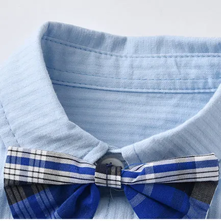 2 Pieces Set Baby Kid Boys Birthday Bow Shirts And Checked Rompers Wholesale 23021301