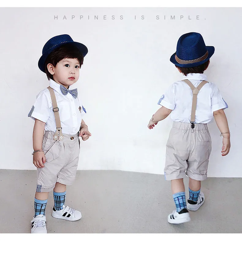 2 Pieces Set Baby Kid Boys Birthday Bow Shirts And Checked Rompers Wholesale 23021301