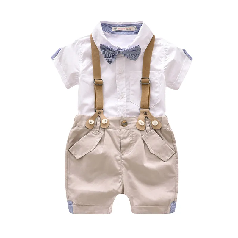 2 Pieces Set Baby Kid Boys Birthday Bow Shirts And Checked Rompers Wholesale 23021301