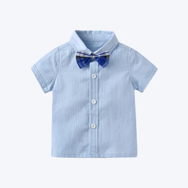 2 Pieces Set Baby Kid Boys Birthday Bow Shirts And Checked Rompers Wholesale 23021301