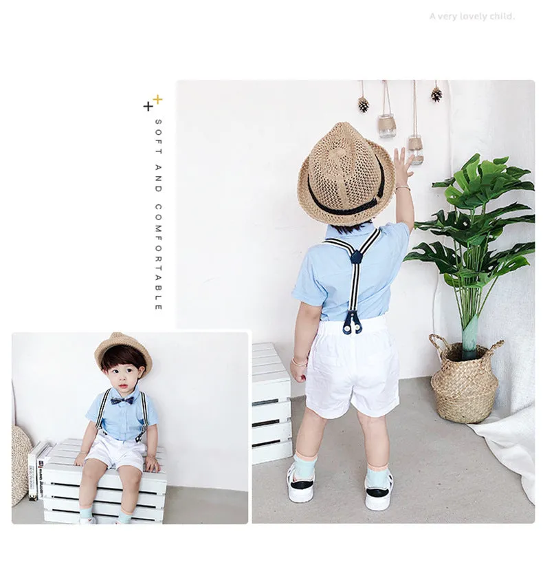 2 Pieces Set Baby Kid Boys Birthday Bow Shirts And Checked Rompers Wholesale 23021301