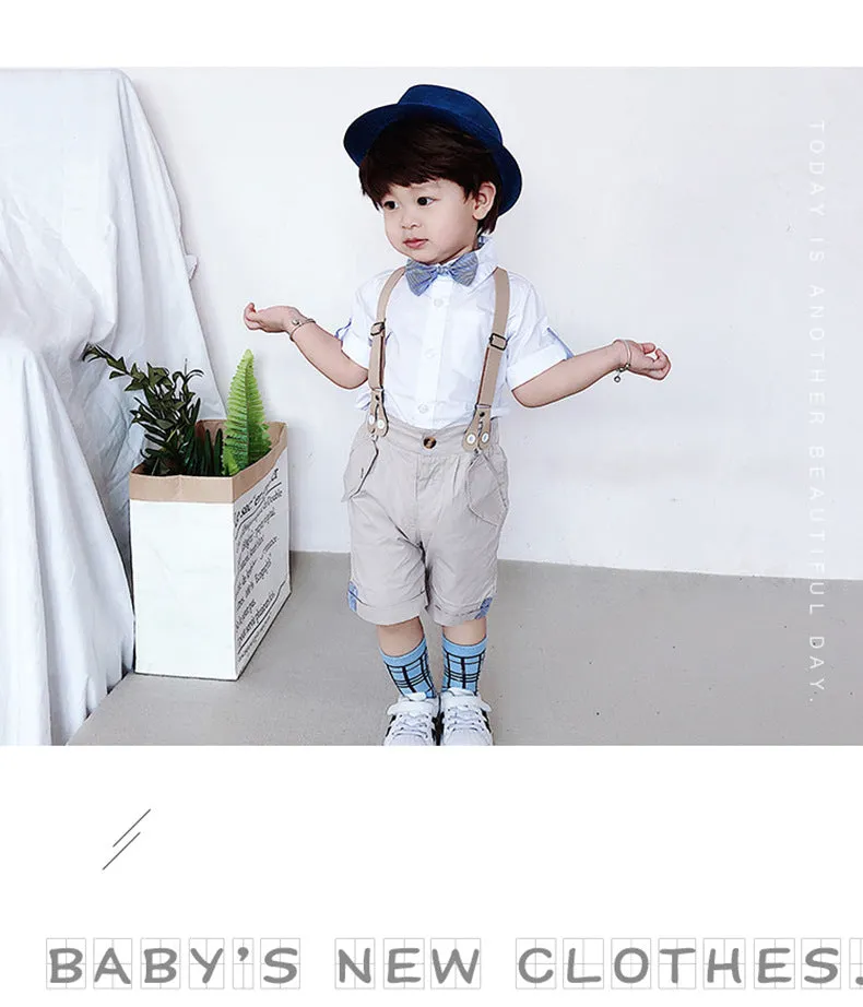 2 Pieces Set Baby Kid Boys Birthday Bow Shirts And Checked Rompers Wholesale 23021301