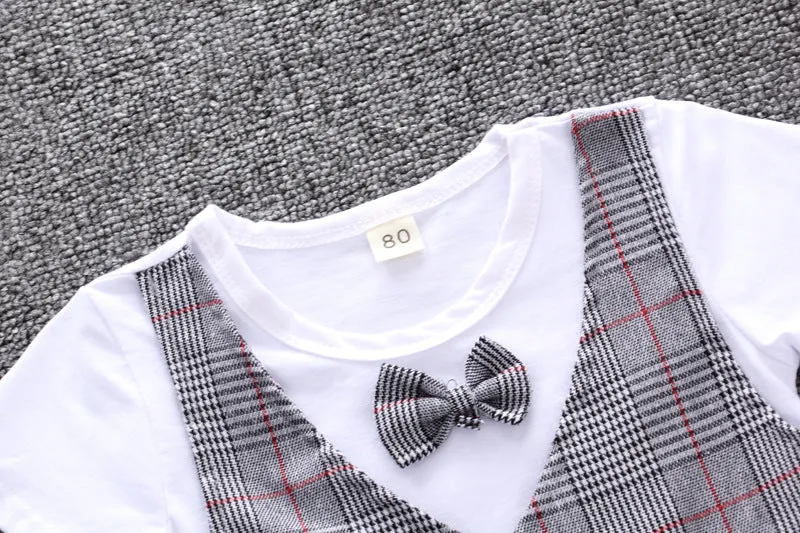 2 Pieces Set Baby Kid Boys Birthday Checked Bow Tops And Shorts Wholesale 23022827