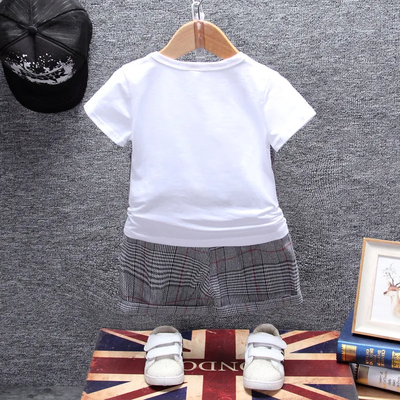 2 Pieces Set Baby Kid Boys Birthday Checked Bow Tops And Shorts Wholesale 23022827
