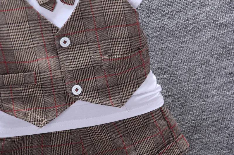 2 Pieces Set Baby Kid Boys Birthday Checked Bow Tops And Shorts Wholesale 23022827