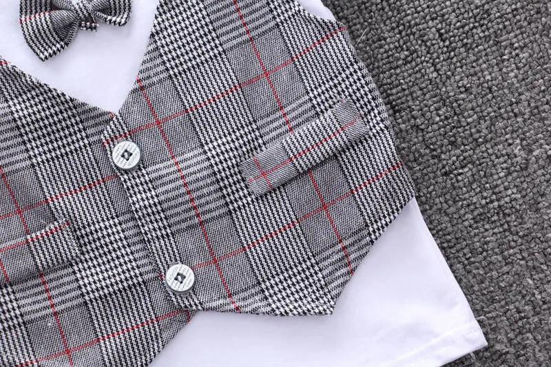 2 Pieces Set Baby Kid Boys Birthday Checked Bow Tops And Shorts Wholesale 23022827