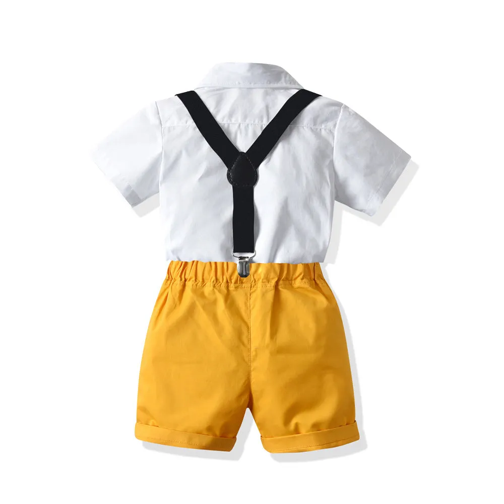 2 Pieces Set Baby Kid Boys Birthday Party Bow Shirts And Solid Color Rompers Wholesale 21110958