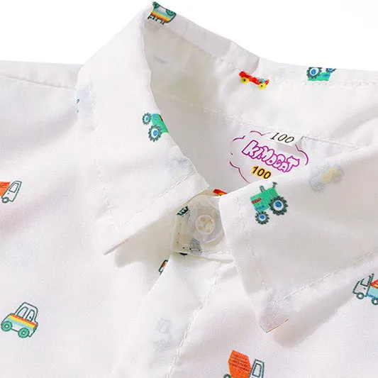 2 Pieces Set Baby Kid Boys Birthday Party Car Bow Print Shirts And Solid Color Suits Wholesale 221214211