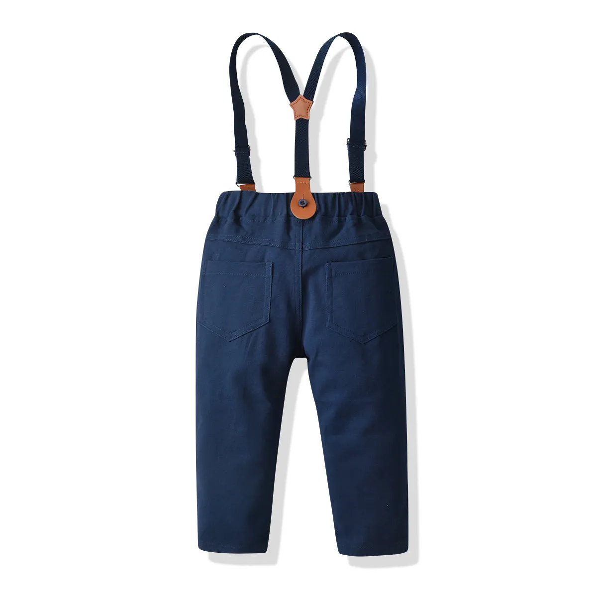 2 Pieces Set Baby Kid Boys Birthday Party Checked Bow Shirts And Solid Color Jumpsuits Wholesale 211109217