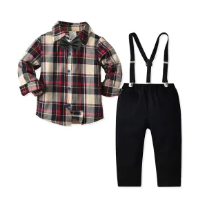 2 Pieces Set Baby Kid Boys Birthday Party Checked Bow Shirts And Solid Color Pants Wholesale 211109244