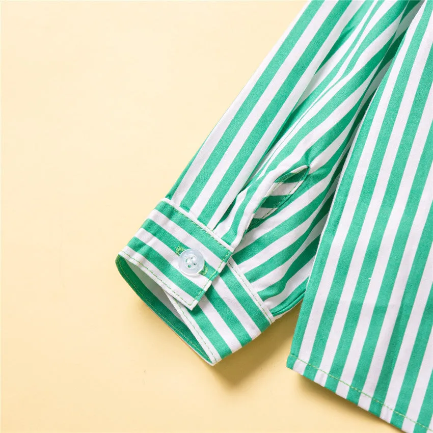 2 Pieces Set Baby Kid Boys Birthday Party Striped Bow Shirts And Solid Color Jumpsuits Wholesale 230213145