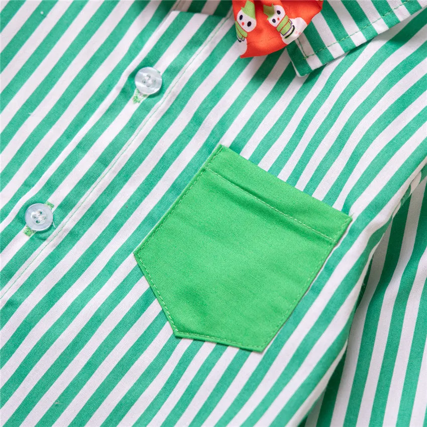 2 Pieces Set Baby Kid Boys Birthday Party Striped Bow Shirts And Solid Color Jumpsuits Wholesale 230213145