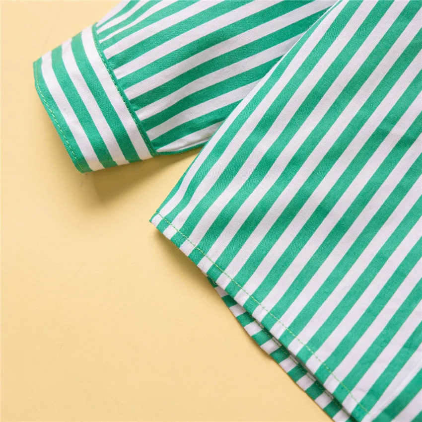 2 Pieces Set Baby Kid Boys Birthday Party Striped Bow Shirts And Solid Color Jumpsuits Wholesale 230213145