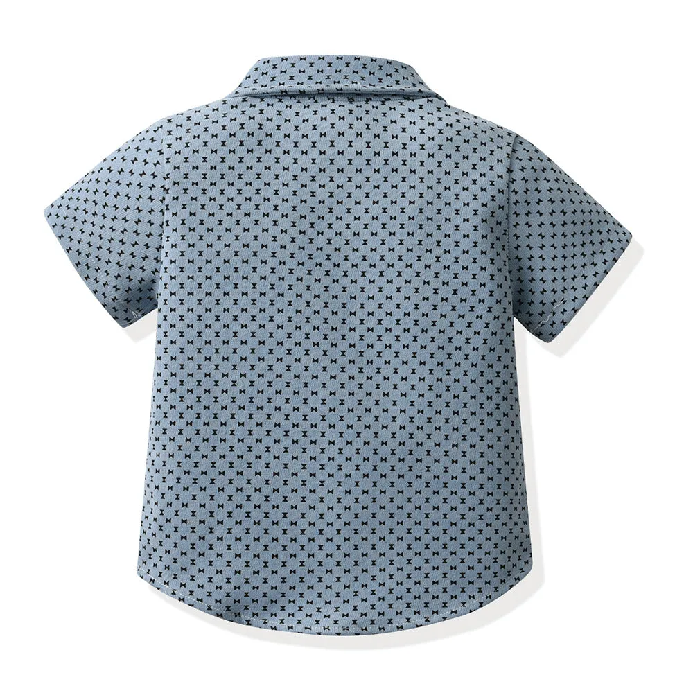 2 Pieces Set Baby Kid Boys Bow Print Shirts And Solid Color Shorts Suits Wholesale 230411272