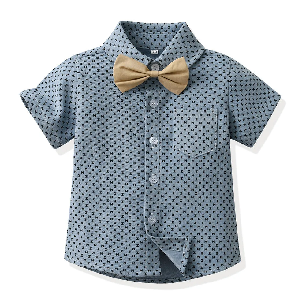 2 Pieces Set Baby Kid Boys Bow Print Shirts And Solid Color Shorts Suits Wholesale 230411272