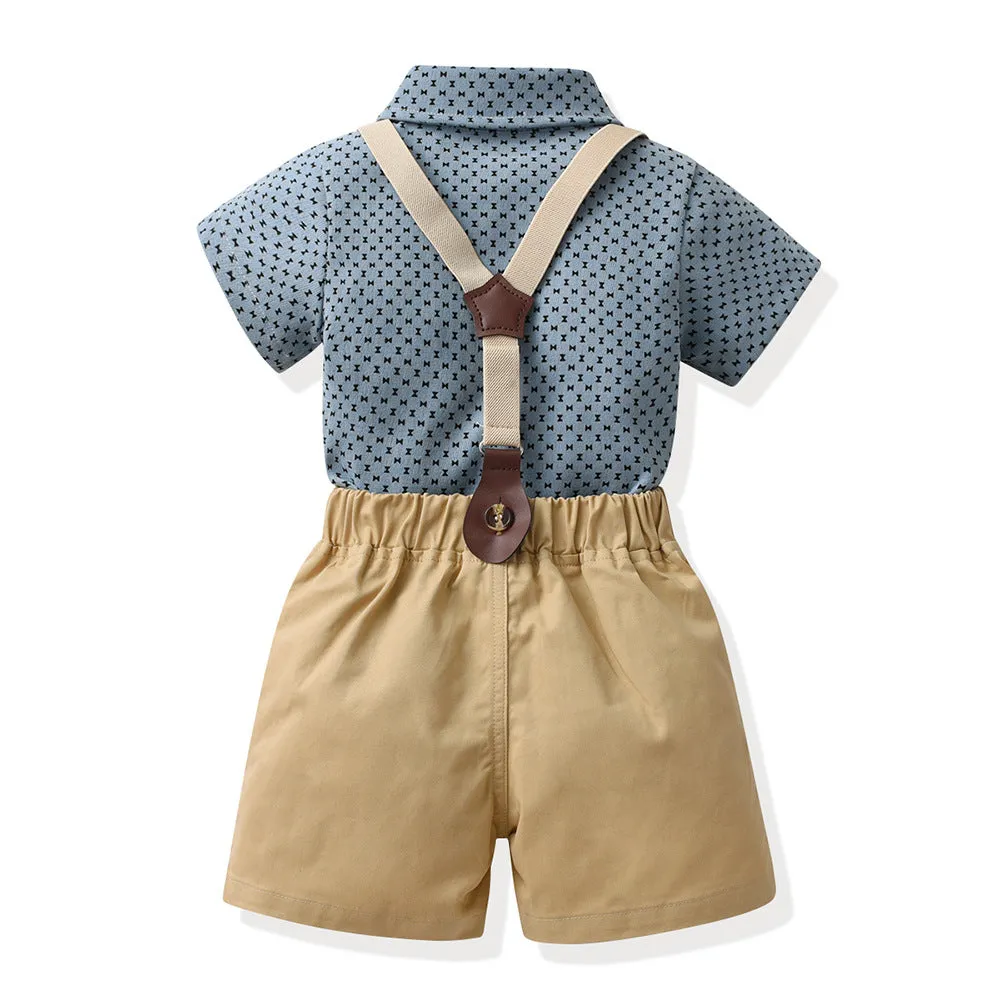 2 Pieces Set Baby Kid Boys Bow Print Shirts And Solid Color Shorts Suits Wholesale 230411272