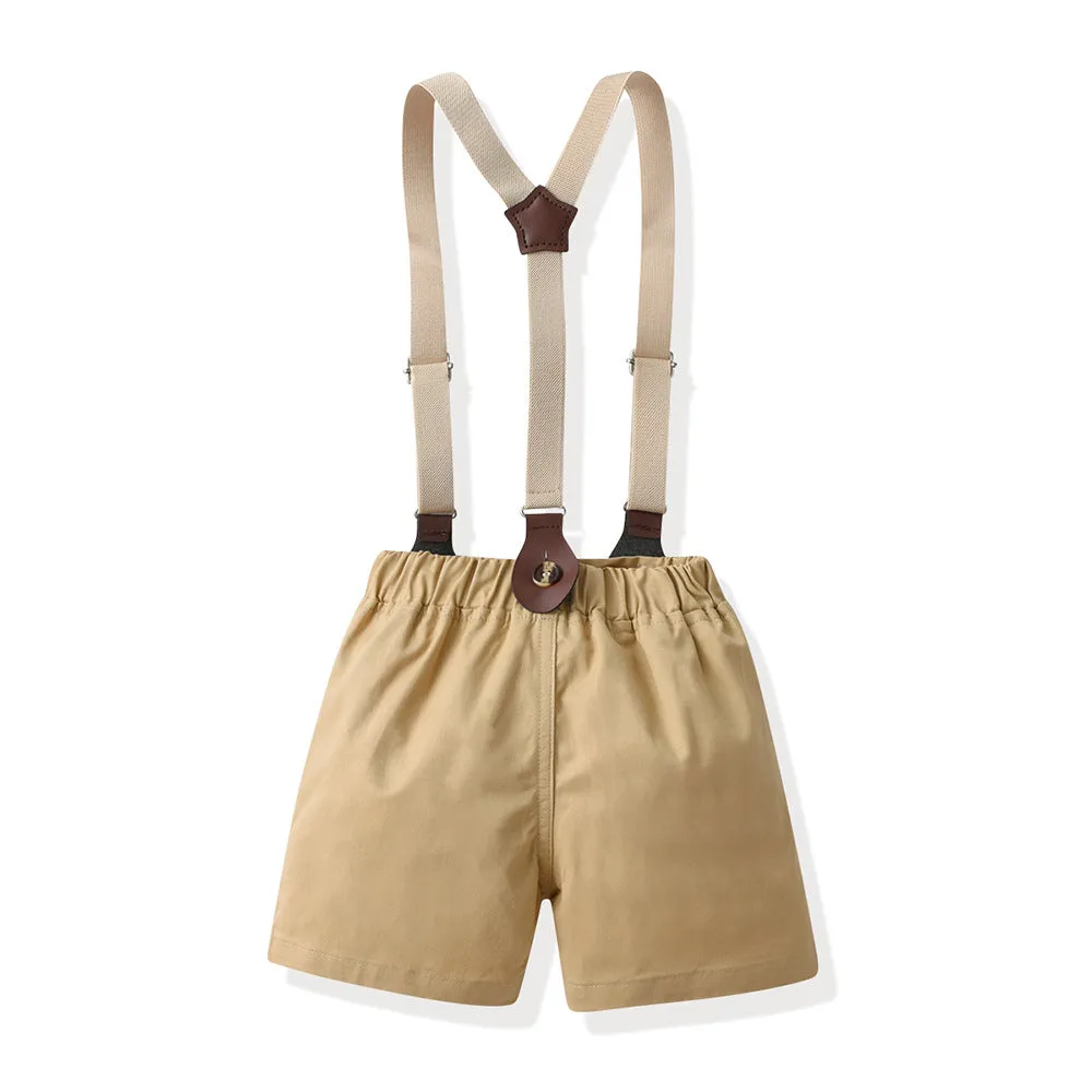 2 Pieces Set Baby Kid Boys Bow Print Shirts And Solid Color Shorts Suits Wholesale 230411272