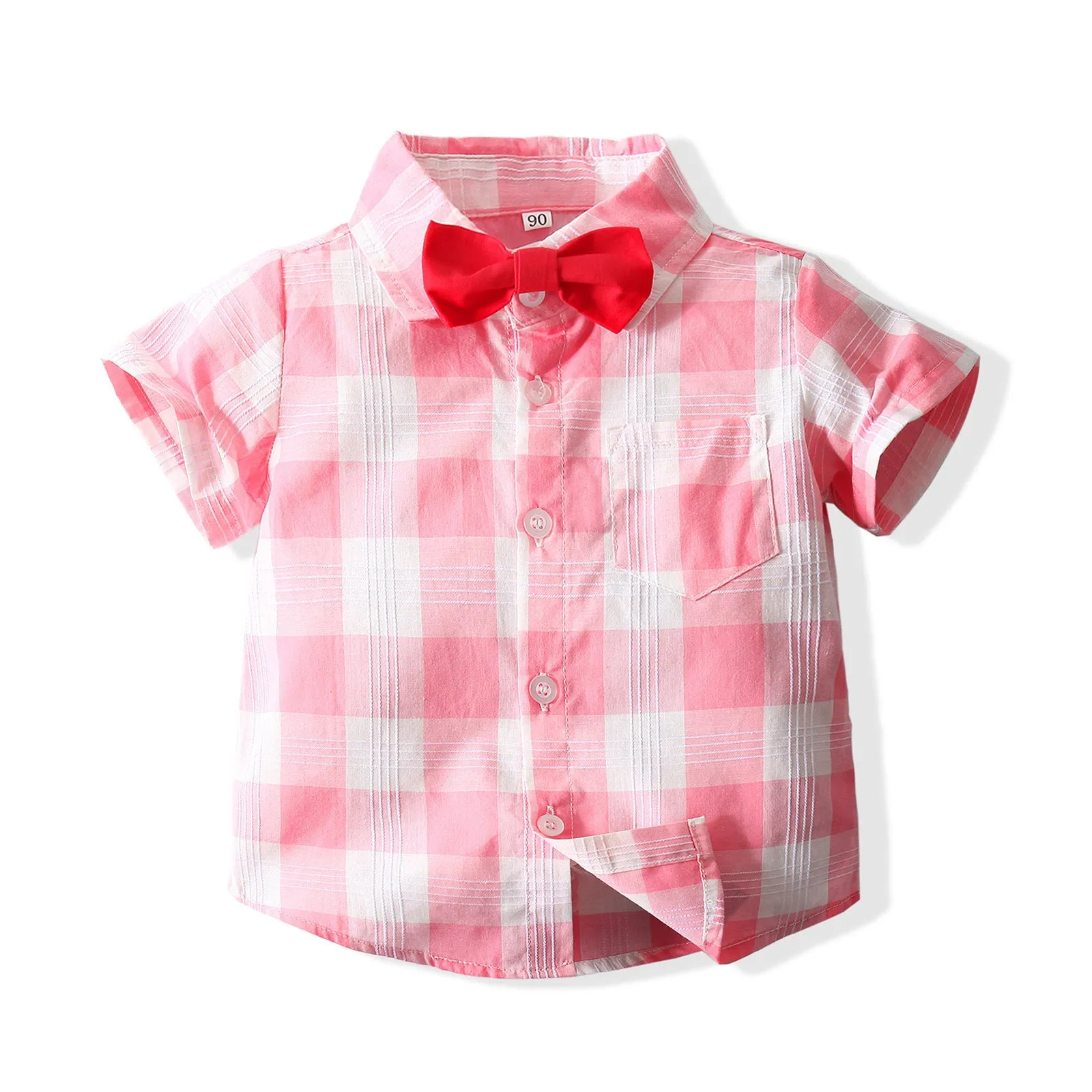 2 Pieces Set Baby Kid Boys Dressy Checked Bow Shirts And Solid Color Shorts Suits Wholesale 221214140