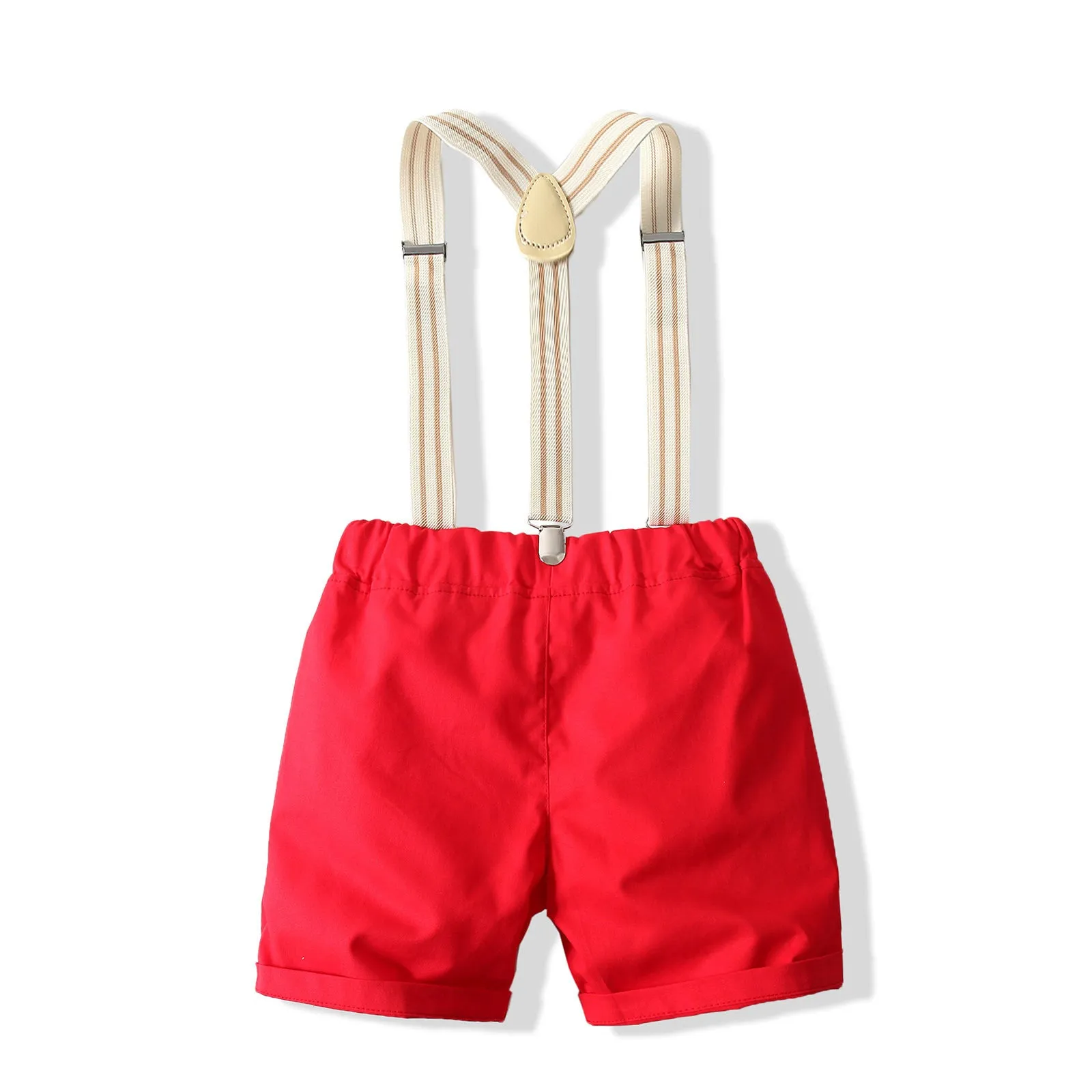 2 Pieces Set Baby Kid Boys Dressy Checked Bow Shirts And Solid Color Shorts Suits Wholesale 221214140