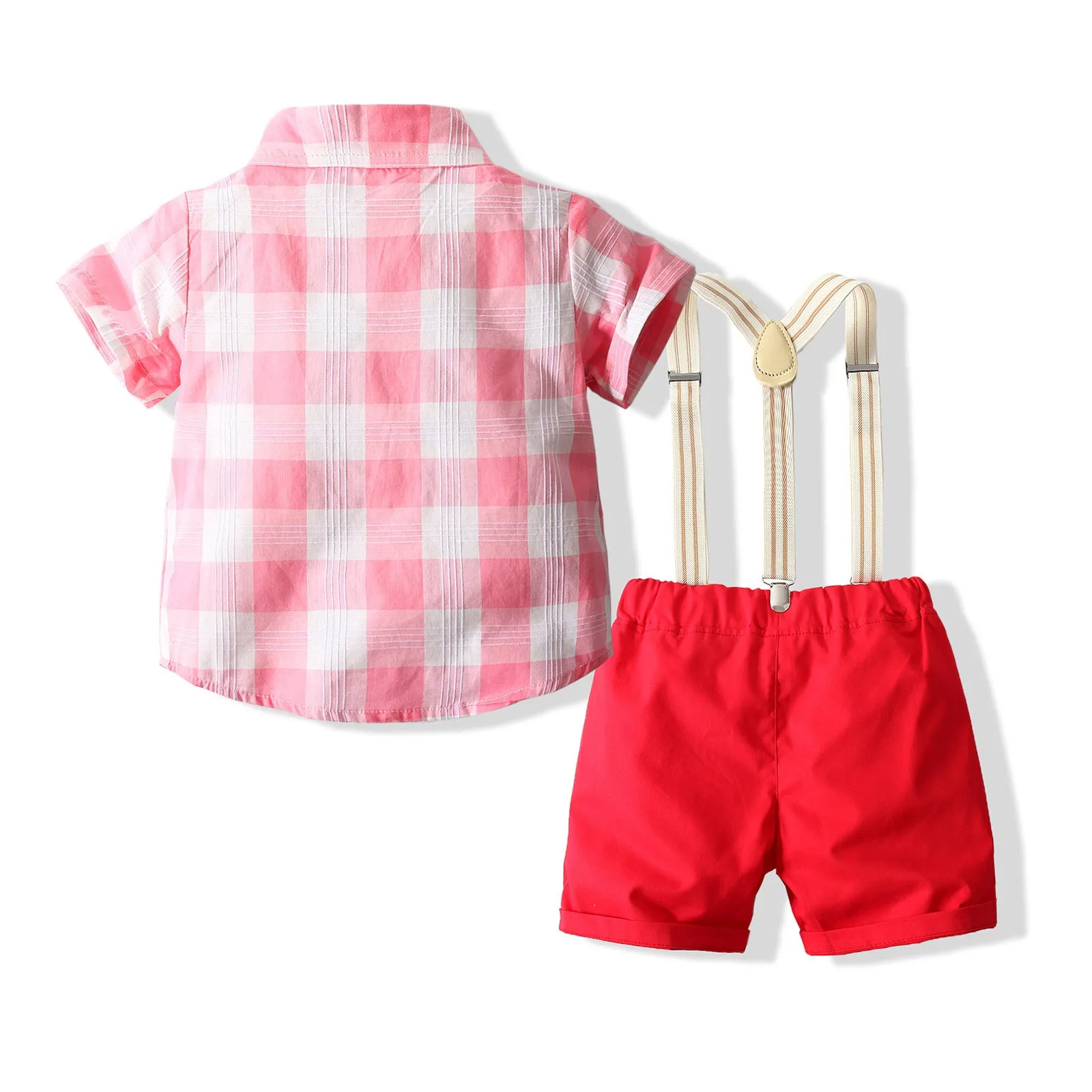 2 Pieces Set Baby Kid Boys Dressy Checked Bow Shirts And Solid Color Shorts Suits Wholesale 221214140