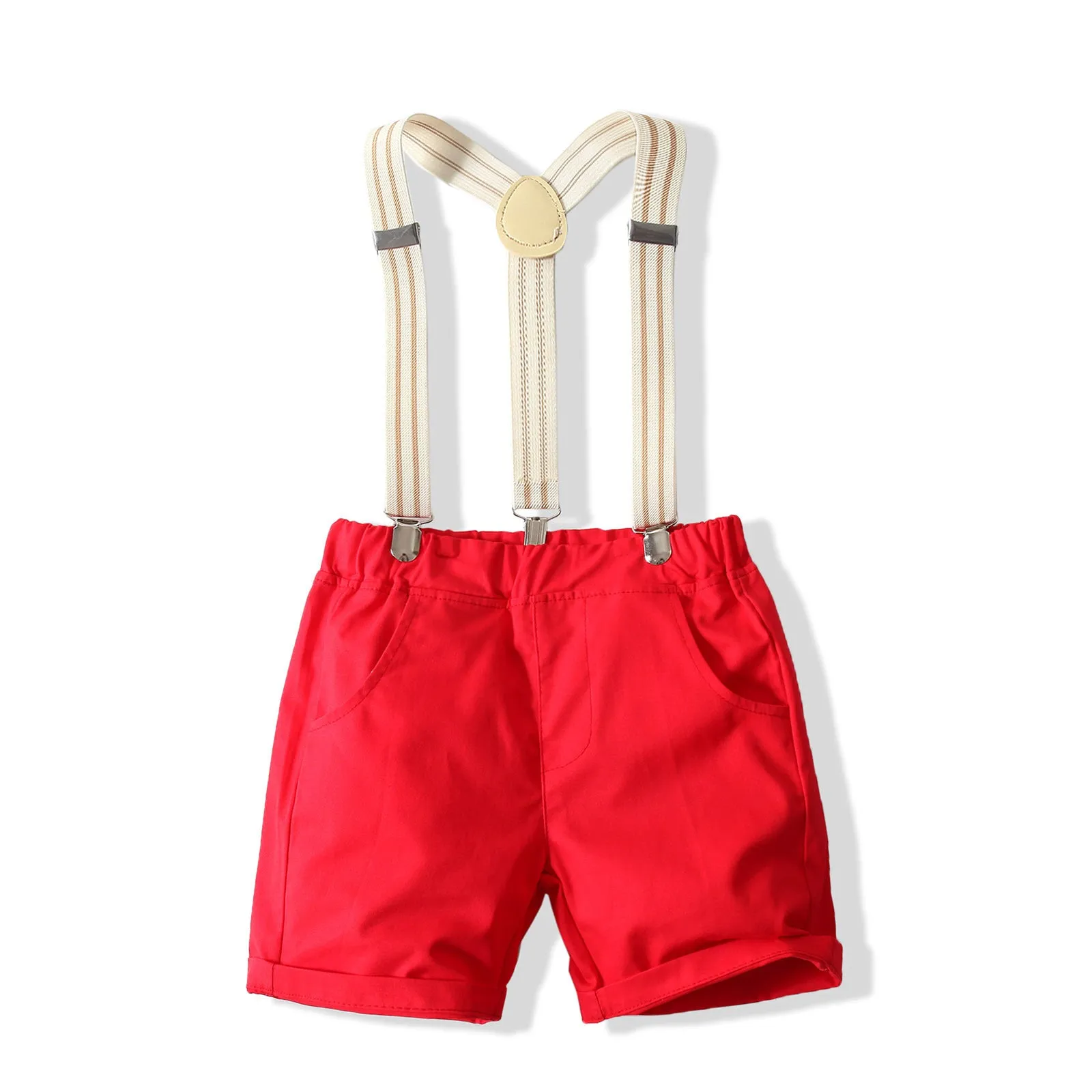 2 Pieces Set Baby Kid Boys Dressy Checked Bow Shirts And Solid Color Shorts Suits Wholesale 221214140
