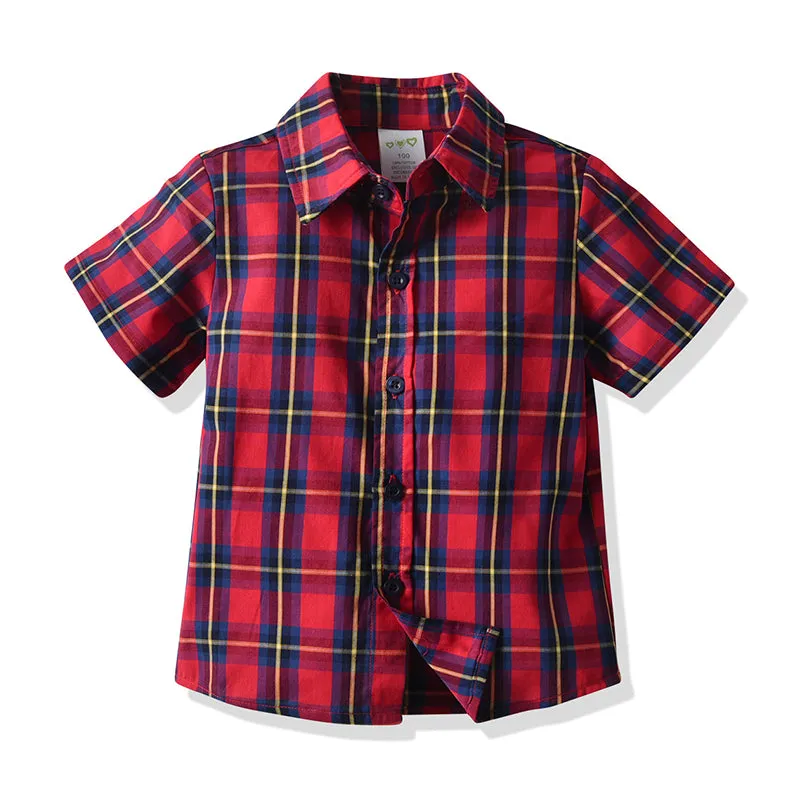 2 Pieces Set Baby Kid Boys Dressy Checked Shirts And Solid Color Rompers Wholesale 21110996
