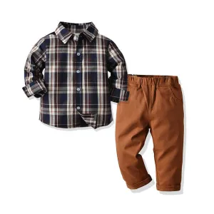 2 Pieces Set Baby Kid Boys Dressy Checked Shirts And Suits Trousers Wholesale 211109409