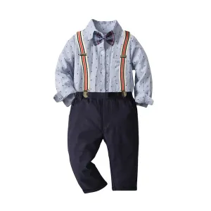 2 Pieces Set Baby Kid Boys Dressy Striped Star Bow Print Shirts And Solid Color Jumpsuits Wholesale 220531584