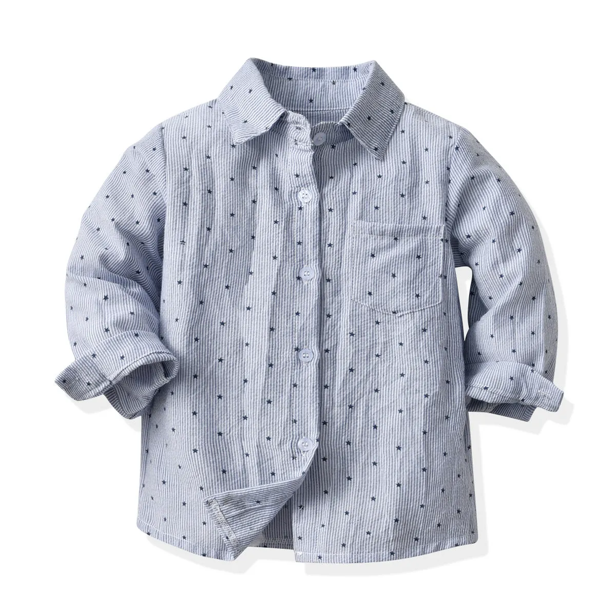 2 Pieces Set Baby Kid Boys Dressy Striped Star Bow Print Shirts And Solid Color Jumpsuits Wholesale 220531584