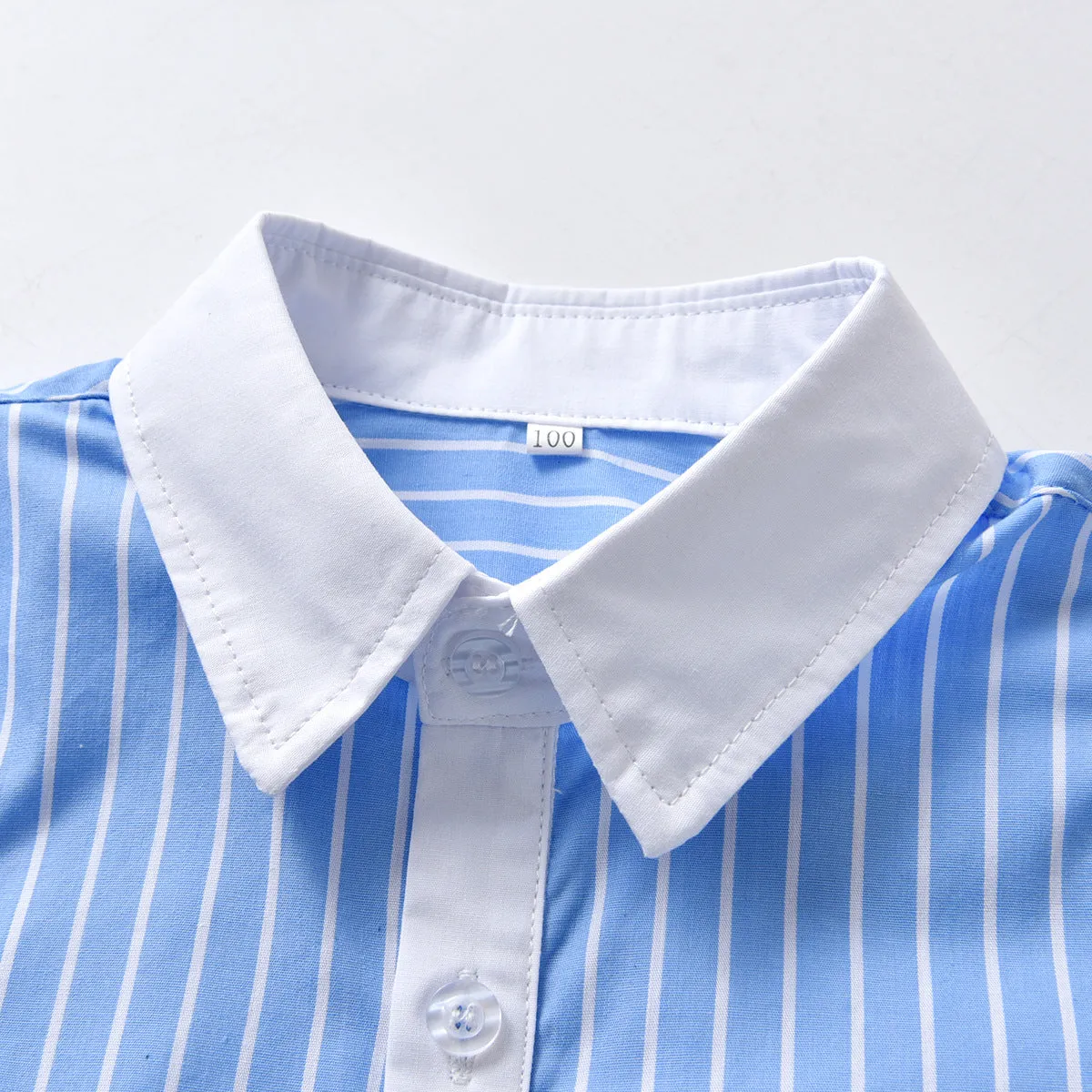 2 Pieces Set Baby Kid Boys Striped Bow Shirts And Solid Color Rompers Wholesale 220531578