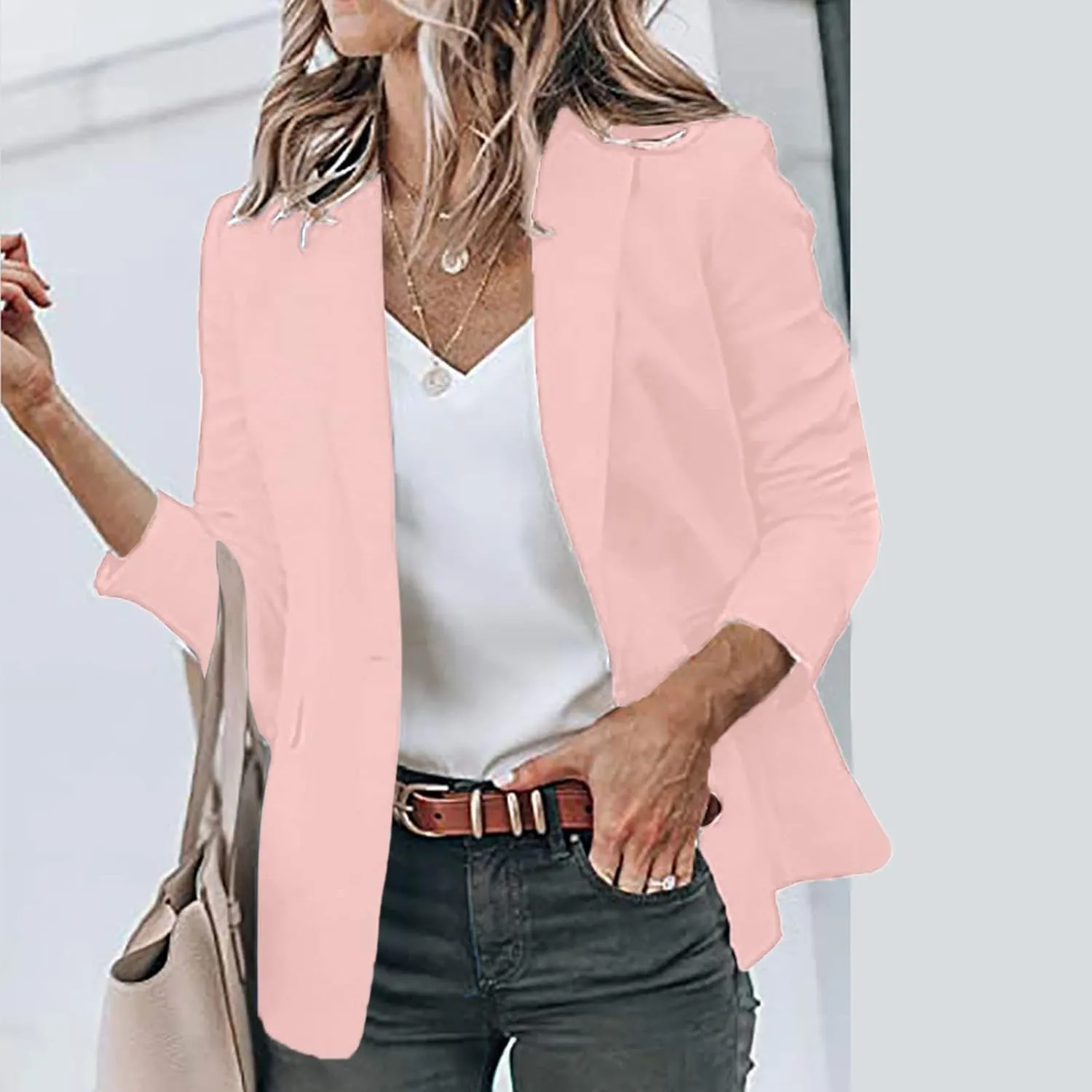 2023 Blazer Jackets for Women Open Front Suit Coats Long Sleeve Casual Work Office Blazers Trendy Business Dress Cardigan