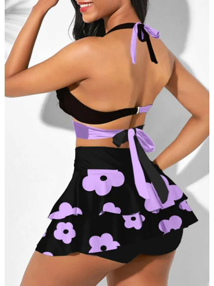 2023 New Swimsuit Summer Push Up 2 Piece Bikini Set High Waist Sports Swimwear With Cover Up Skirt Bathing Suit