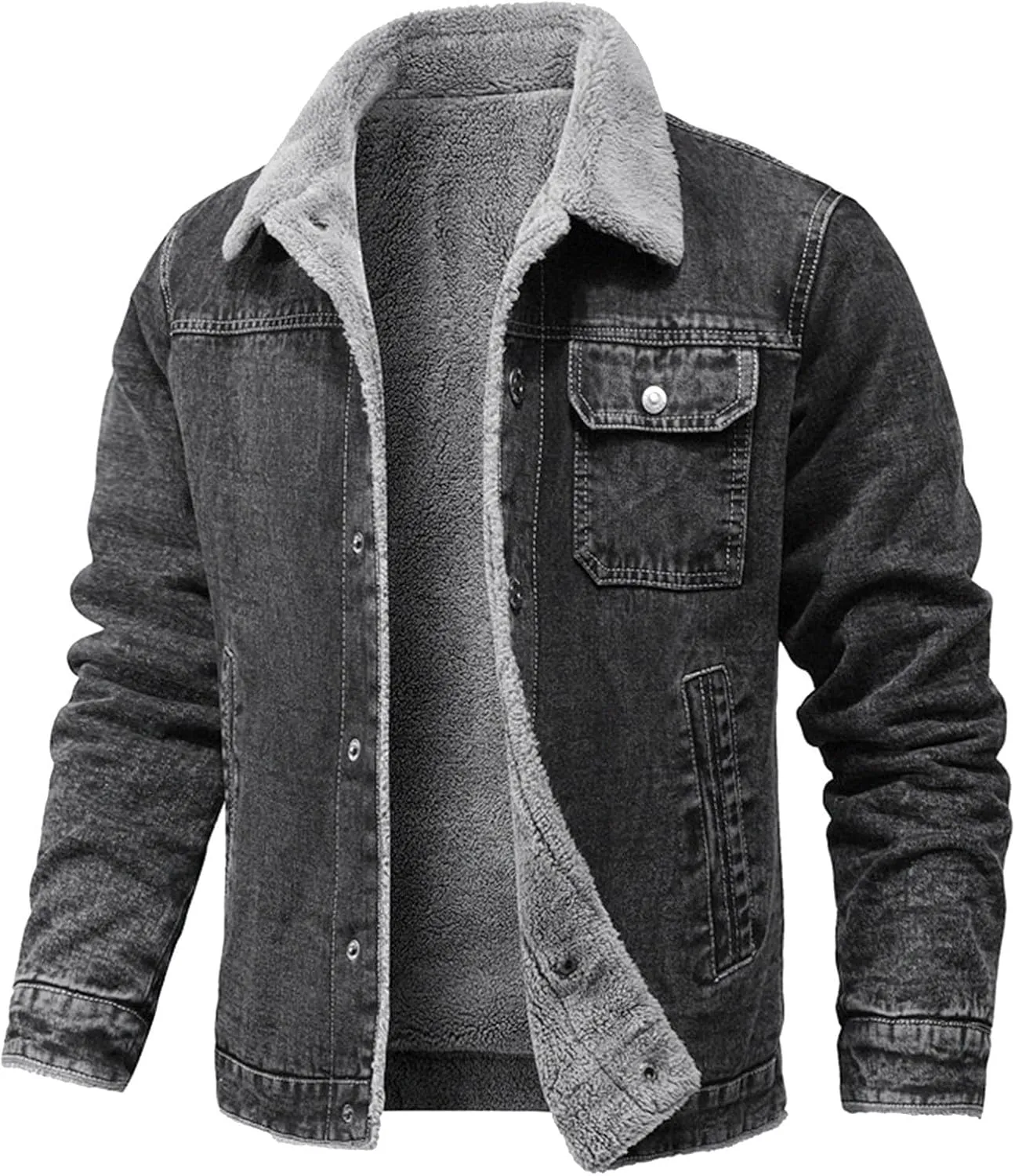 2024 Jean Jacket For Men Stylish Mens Fleece Denim Jackets Washed Classic Warm Distressed Ripped Slim Thicken Denim Coats