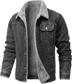 2024 Jean Jacket For Men Stylish Mens Fleece Denim Jackets Washed Classic Warm Distressed Ripped Slim Thicken Denim Coats