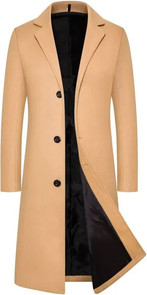 2024 Pea Coats For Men Stylish Casual Long Sleeve Full Length Trench Coats Fall Fashion Notch Collar Windbreaker Coat