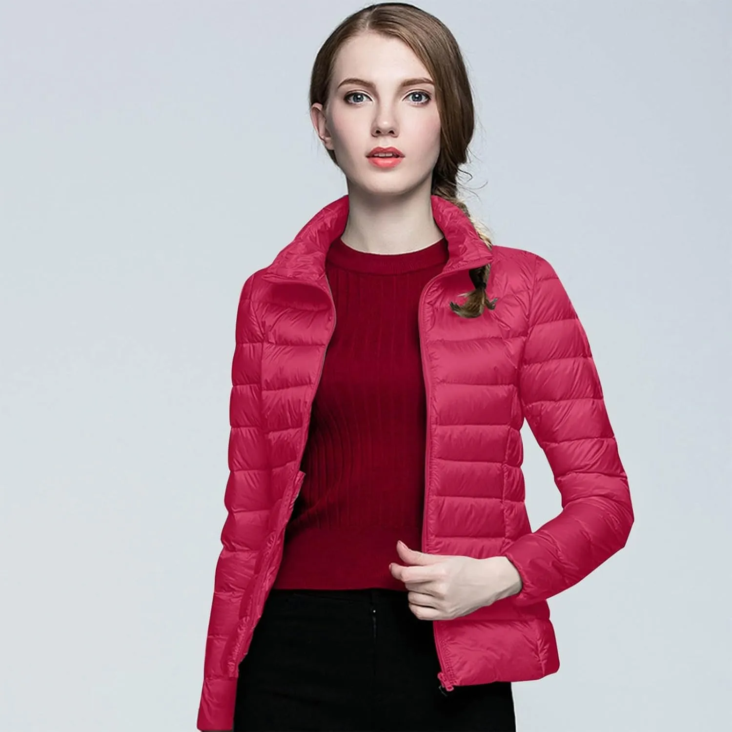 2024 Women's Hooded Packable Puffer Jackets Winter Lightweight Warm Down Coats Trendy Slim Fit Windproof Duck Down Outwear