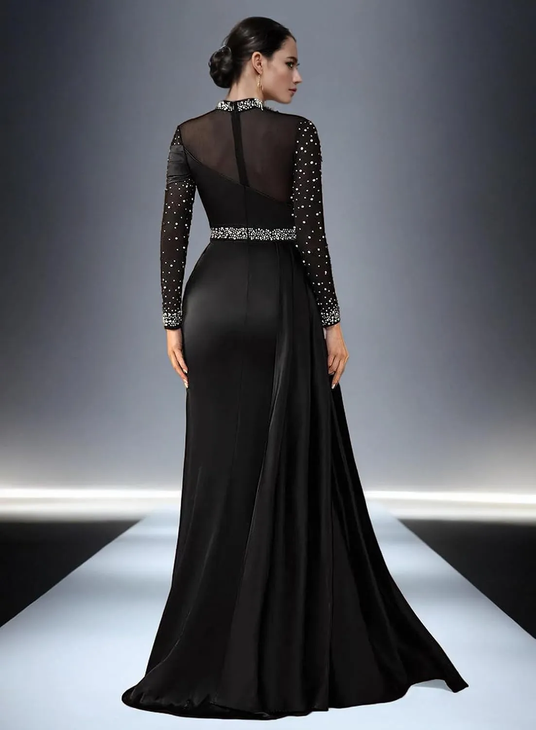2025 Luxury Mermaid Trumpet Evening Dress Jewel Neck Long Sleeves Floor Length Beading Wedding Guest Dress