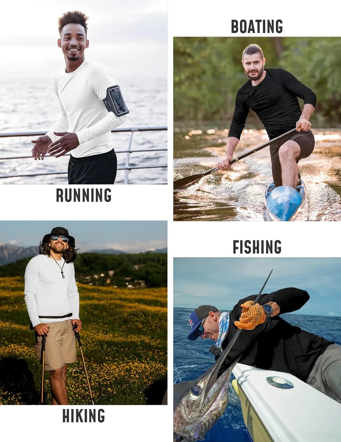 2Pack Men's Sun Shirts Long Sleeve Rash Guard UPF 50  UV SPF Fishing Running Swim Shirts Lightweight Quick Dry
