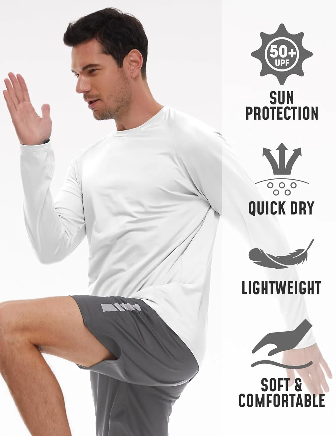 2Pack Men's Sun Shirts Long Sleeve Rash Guard UPF 50  UV SPF Fishing Running Swim Shirts Lightweight Quick Dry