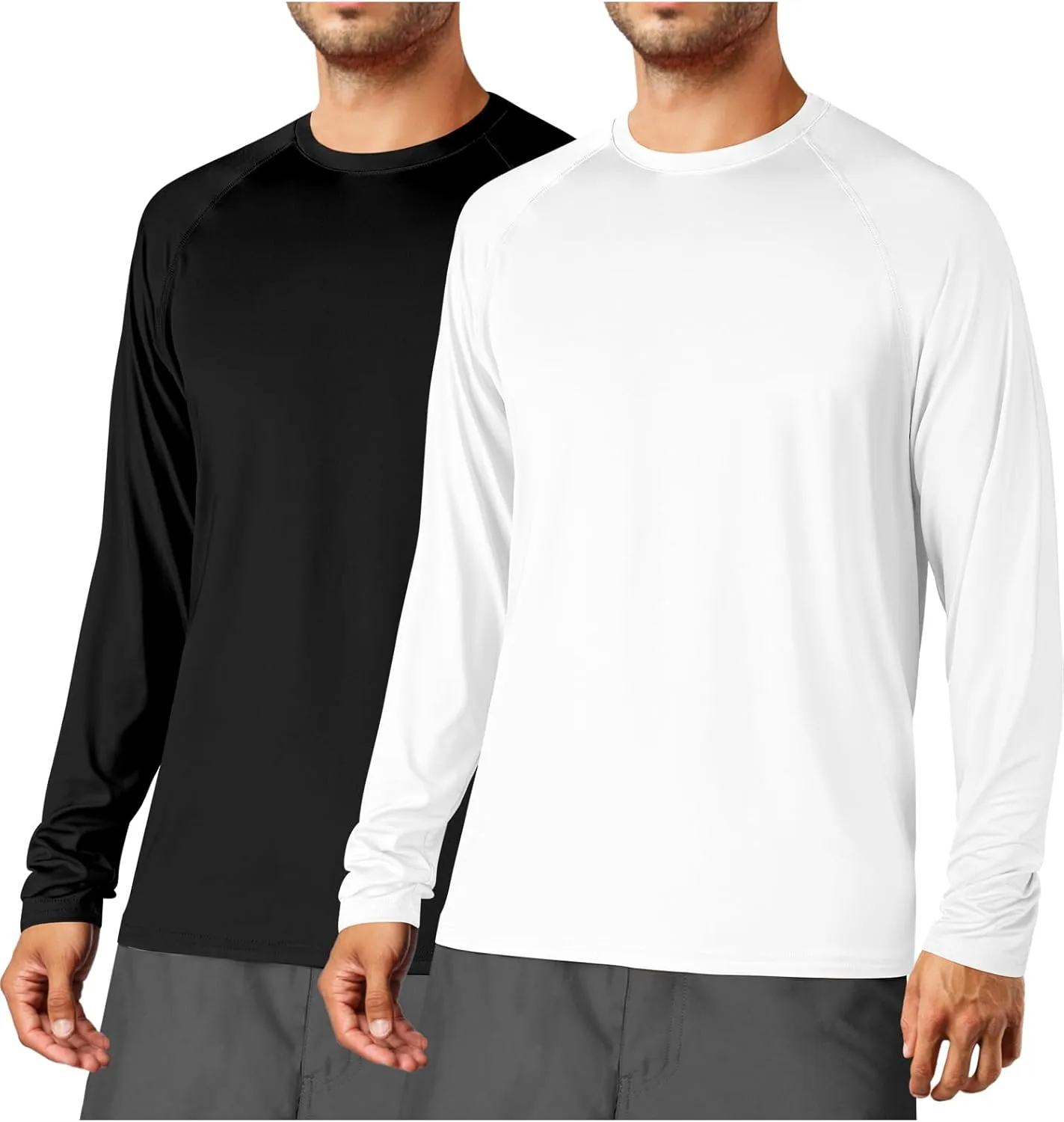2Pack Men's Sun Shirts Long Sleeve Rash Guard UPF 50  UV SPF Fishing Running Swim Shirts Lightweight Quick Dry