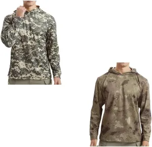 2PCS Men Sun Protection Hoodie Shirt Long Sleeve Camouflage Shirts UPF 50  Quick-Dry Summer Lightweight Athletic Pullover