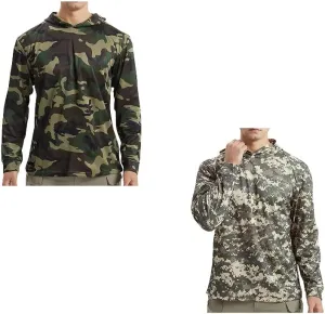 2PCS Men Sun Protection Hoodie Shirt Long Sleeve Camouflage Shirts UPF 50  Quick-Dry Summer Lightweight Athletic Pullover