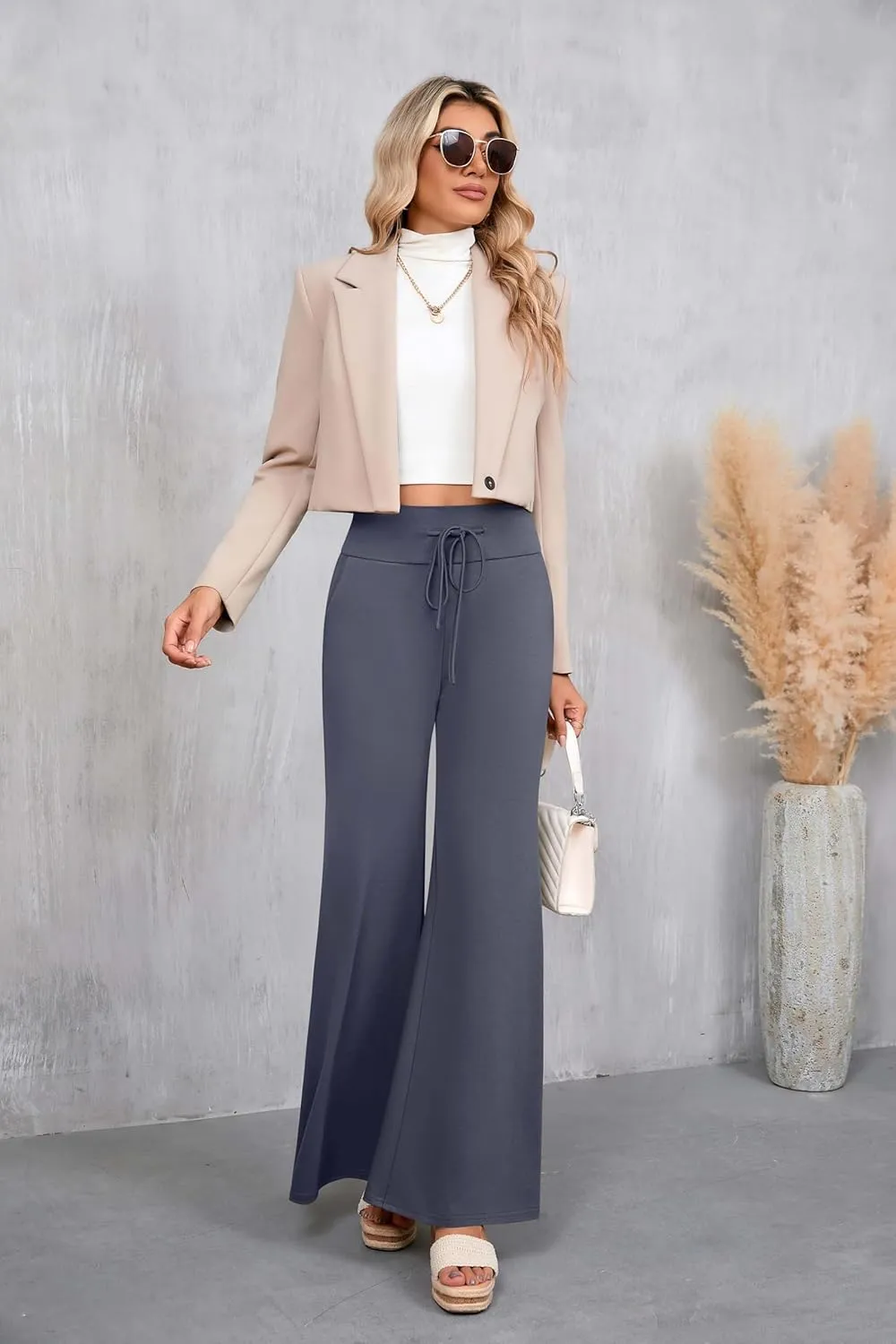3 Pack Women's Wide Leg Pants Casual High Waist Flare Trousers Lounge Palazzo Yoga Sweatpants with Pockets